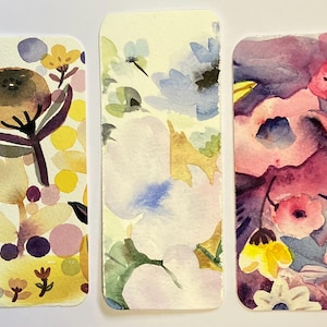 Watercolour bookmarks, pack of 3, abstract meditative style on archival paper, individual bookmarks measure 6in x 2 in