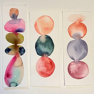 Watercolour bookmarks, pack of 3, abstract meditative style on archival paper, individual bookmarks measure 6in x 2 in