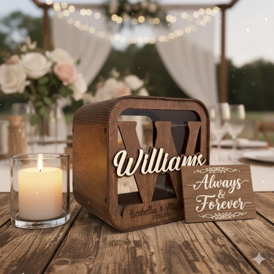 Personalized Wooden Wedding Card Box With Slot, Rustic Reception Gift ...