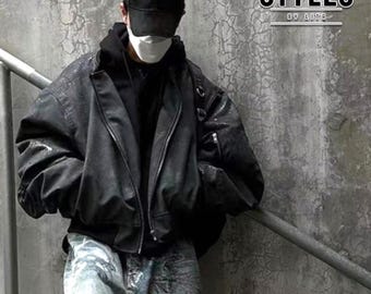 PU Leather Jacket | Vintage Zipper Oversized Hoodie | Daily Wear | Y2K Streetwear Style