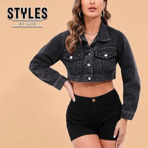 Cropped Denim Jacket For Women | Casual Washed Jacket | Long Sleeve Fashion Top | Gift For Her