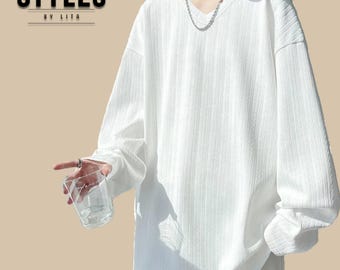 Long Sleeve Top | Oversized V Neck Minimalist Shirt | Daily Wear | Casual Streetwear Style