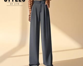 Women Casual Pants | Wide Leg Formal Trousers | Formal Outfit | Straight Style Slacks | Gift for Her