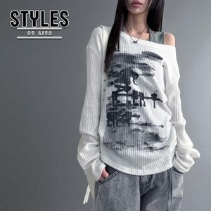 Frauen Off Schulter Pullover | Loose Fit Grafik-Pullover | Langarm Streetwear Top | Grunge-Übergröße-Shirt | Geschenk für Sie