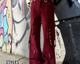 Red Baggy Cargo Jeans | Casual Wide Leg Pants | Chic Harajuku Streetwear | Y2K Trend