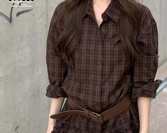 Plaid Ruffle Shirt | Button Front Collared Top | Daily Wear | Minimalist Fashion Style