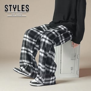 Men&#39;s Plaid Wide Leg Pants | Loose Fit Casual Trousers | Autumn Jogger Sweatpants | Gift for Him