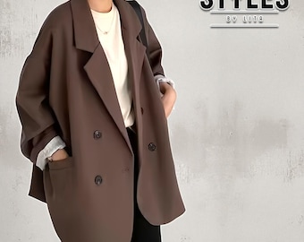 Oversized Double Button Blazer | Loose Fit Tailored Jacket Top | Minimalist Casual Style Outerwear