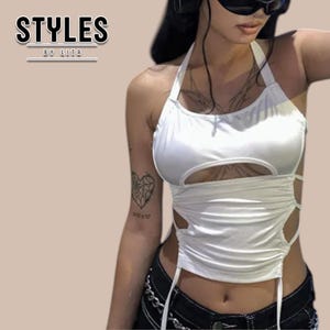 White Crop Tops | Backless Hollow Out Tops | Sleeveless Halter Tank Tops | Streetwear Women Clothing | Gift for Her