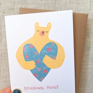 Sending Hugs card - blank inside - sympathy - thinking of you - get well - pet loss - hospital illness condolence bear hug heart love