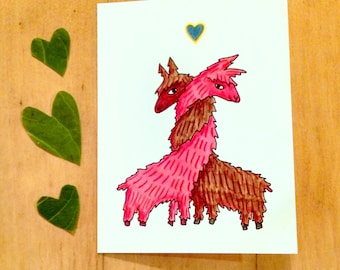 Llama Love Valentine card - illustration, blank inside, anniversary / proposal / romantic