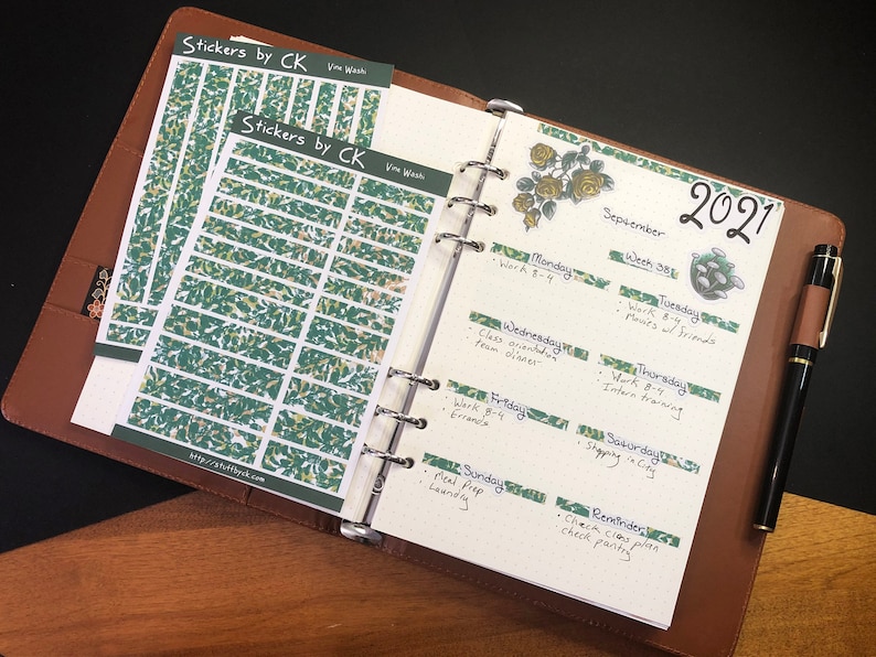 Green Vines Pre-cut Washi Strip Sticker Sheet for Grid Journals Planners
