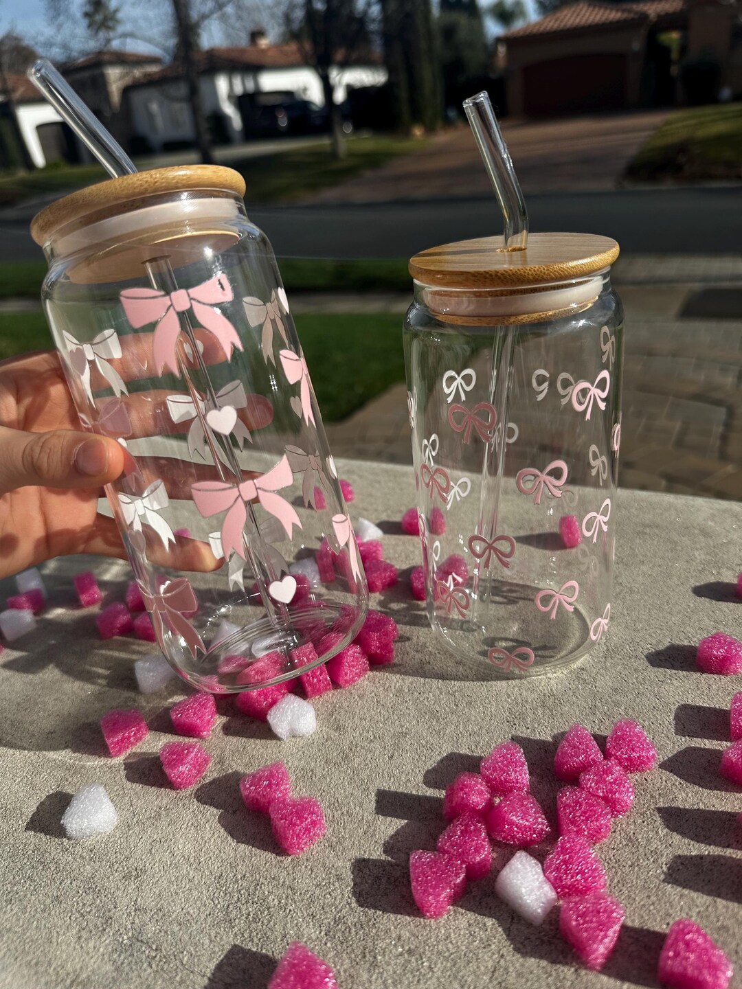 Pink Bows and Small Hearts Clear Glass Cup - Etsy