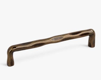 Antique Brass Iron Cabinet Handle: Wavy Drawer Pull, Rustic Kitchen Hardware