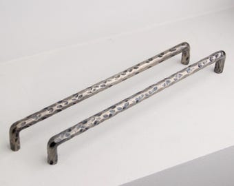 Hammered Iron Cabinet Pull: Hand Forged Antique Silver Drawer Handle