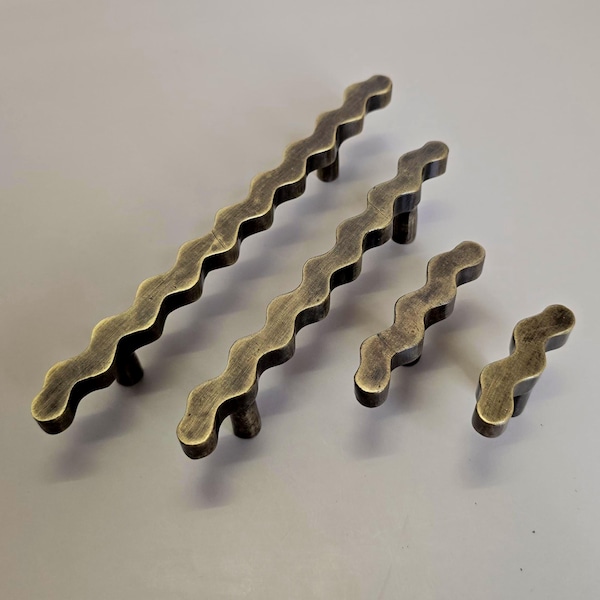 Antique Brass Wavy Iron Handle: Rustic Cabinet Pull, wardrobe hardware, kitchen handles