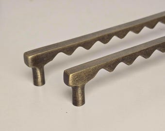 Antique Brass Iron Cabinet Handle: Wavy Rustic Drawer Pull