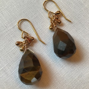 Simple, Classic, Wire Wrapped, Brown, Tigers Eye, Cluster, Briolettes, Drop Earrings