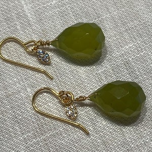 Simple, Classic, Green, Olive, Gold, Wire Wrapped, Earrings