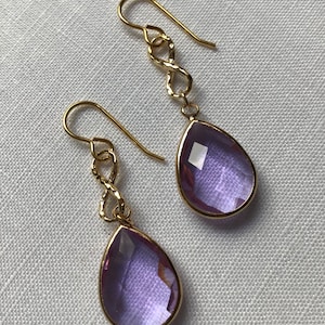 Vintage Inspired, Bezel Set, Gold, Purple, Amethyst, Infinity, Long, Earrings