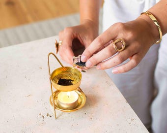 Incense burner with incense screen | Incense burning with tea light | Golden incense burner - gentle incense burning, incense, incense screen