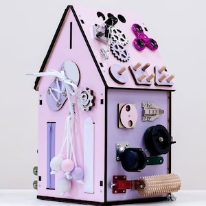 Busy House for Toddlers – Montessori Wooden Activity House, Sensory Toy, Educational Learning Center, Fine Motor Skills Toy.