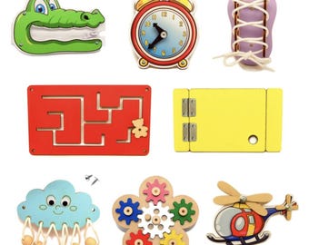 Montessori Busy Board Parts – Wooden Beads, Rotating Swirls & Activity Accessories for Toddlers | DIY Sensory Board Supplies.