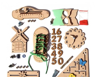 Montessori Busy Board Parts – Wooden Beads, Rotating Swirls, Toddler Sensory Accessories | DIY Activity Board Supplies.