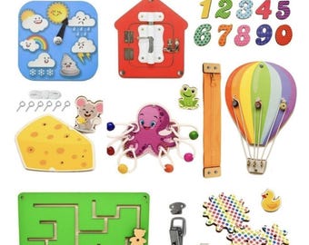 Montessori Busy Board Parts – Wooden Beads, Rotating Swirls & Activity Accessories for Toddlers | DIY Sensory Board Supplies.