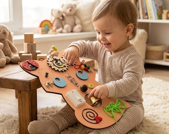 Personalized Busy Board for Toddlers – Interactive Sensory Toy for Fine Motor Skills Development, Montessori-Inspired Learning.