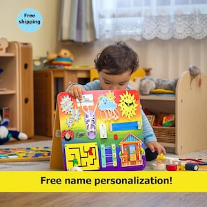 Tableau occupé à faire soi-même pour enfants - Jeu sensoriel amusant et interactif pour enfants - Jouet en bois personnalisable pour la motricité fine et la résolution de problèmes.