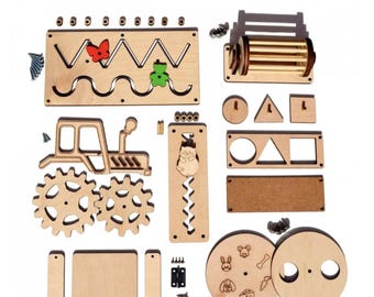 Montessori Busy Board Parts – Wooden Activity Beads, Rotating Swirls, Toddler Sensory Board Accessories, DIY Busy Board Supplies.
