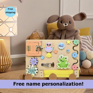 Planche animée en bois pour bébés - Jouet d'apprentissage interactif pour la petite enfance pour la motricité fine, la stimulation sensorielle et le développement cognitif.