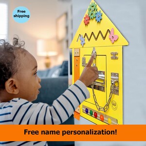 Tableau interactif pour tout-petits - Jouet éducatif en bois avec activités pour la motricité fine, jeux sensoriels, apprentissage Montessori.