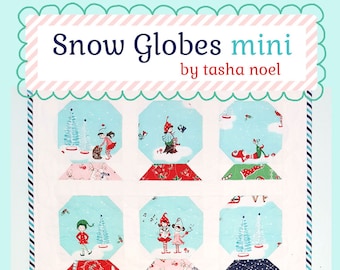 Snow Globe Mini Quilt Pattern - PAPER - Winter Christmas Elf Quilt Pattern, Pixie Noel fabric Mini Wall Quilt