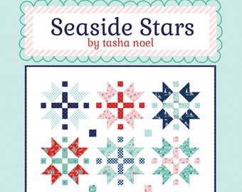 Seaside Stars quilt pattern, Quilt Star Pattern, Traditional Quilt Block Pattern, PAPER Quilt Pattern by Tasha Noel