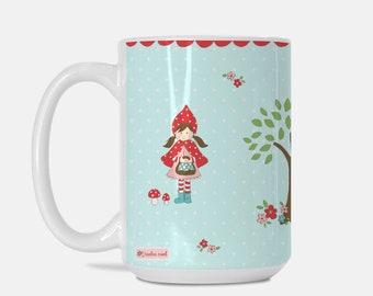 Little Red Riding Hood Mug, Little Red Coffee Mug 15 oz, Mushroom Woodland Mug