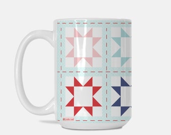 Star Quilt Large Mug, Quilters Coffee Mug, Quilting Sewing Mug 15 oz.