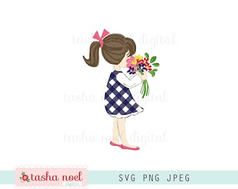 Flower girl printable svg or vintage market girl svg with print and cut girl with flowers