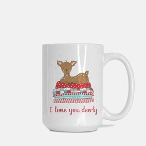 Deer ceramic mug, coffee mug, i love you deerly Valentine&#39;s Day drink mug