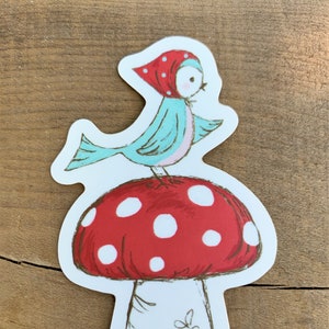 Little Bird Vinyl Sticker - Tasha Noel Woodland Bird and Mushroom Vinyl Sticker