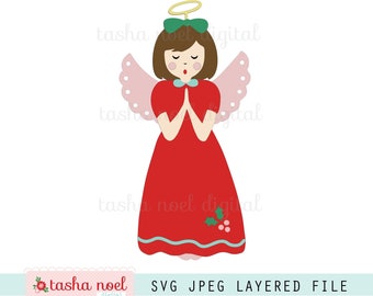 Christmas angel svg, singing and praying angel girl layered cut file, christmas holiday svg printables