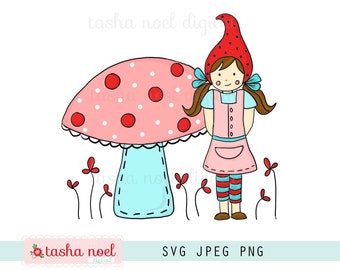 Girl gnome svg, printable mushroom gnome, woodland forest gnome girl svg, print and cut, mushroom svg