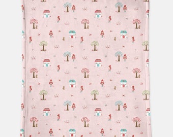 Little Red Riding Hood Pink Minky Blanket - 60" x 80", Soft Minky Woodland Forest Fairy Tale Blanket, Tasha Noel