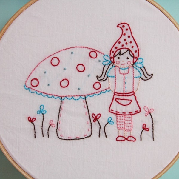 Little Girl Gnome, Elf, Pixie Hand Embroidery PDF Pattern, Beginner Hand Embroidery, Tasha Noel Embroidery pattern PDF