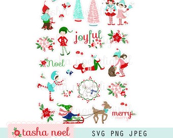 Pixie Noel Christmas Elf Gnome sticker sheet SVG, print and cut winter elf stickers, journal and planner print and cut