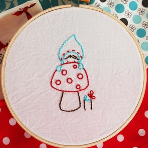 Mushroom Embroidery Pattern, Beginner Embroidery Pattern, Gnome Embroidery Pattern, Woodland Forest, Simple Embroidery Pattern. image 1