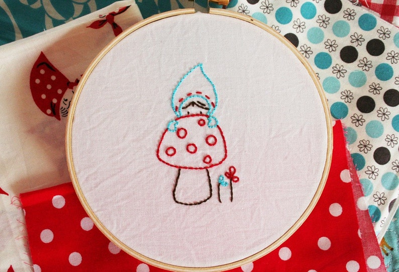 Mushroom Embroidery Pattern, Beginner Embroidery Pattern, Gnome Embroidery Pattern, Woodland Forest, Simple Embroidery Pattern. image 1