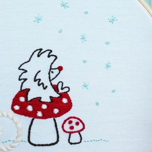 Hedgehog on a Mushroom Embroidery PDF Pattern, Instant Download, Winter Holiday Applique or Embroidery, Woodland Animal Pattern image 1
