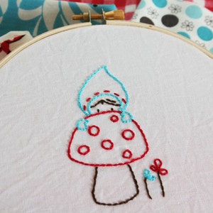 Mushroom Embroidery Pattern, Beginner Embroidery Pattern, Gnome Embroidery Pattern, Woodland Forest, Simple Embroidery Pattern. image 2